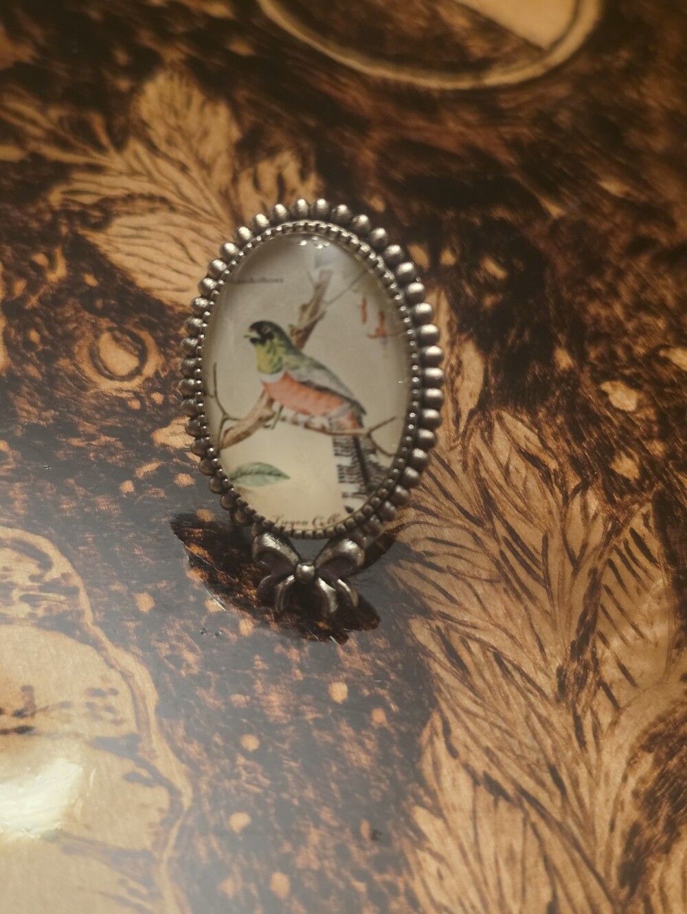 Little Bord Glass Cabochon In Bronze Tone Adjustable Ring